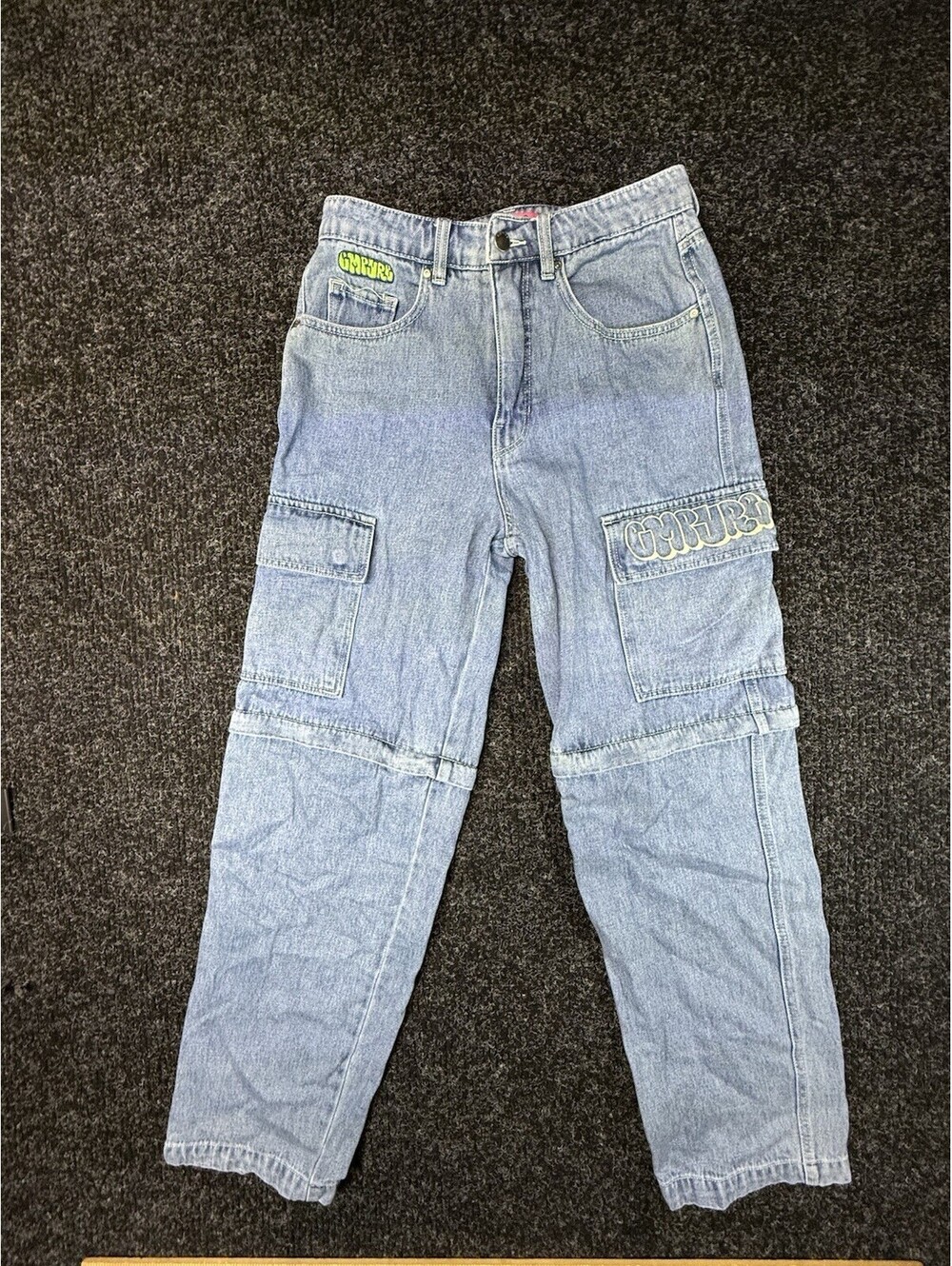 GMPWRD Girls Size 6 Light Wash Convertible Cargo Jeans Zip Off Y2K Baggy Denim
